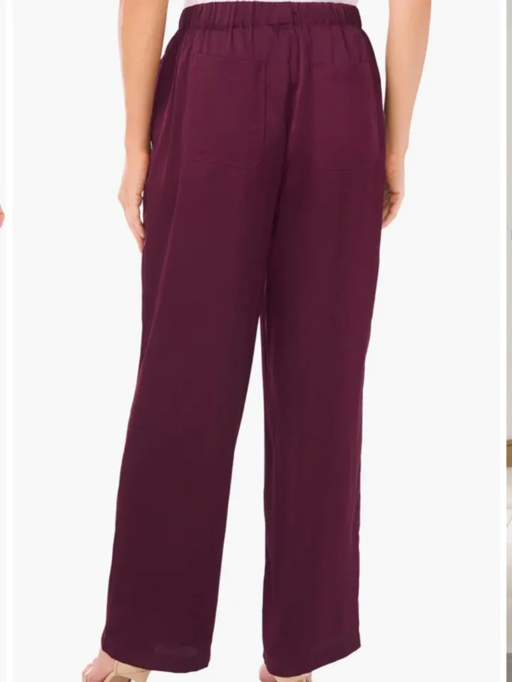 CeCe Straight Leg Elastic Waist Silky Feeling Pants in Deep Plum Size XL